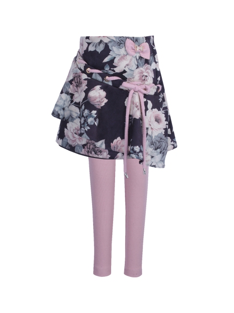 

CUTECUMBER Girls Navy Blue & Pink Printed Assymetric Skirt