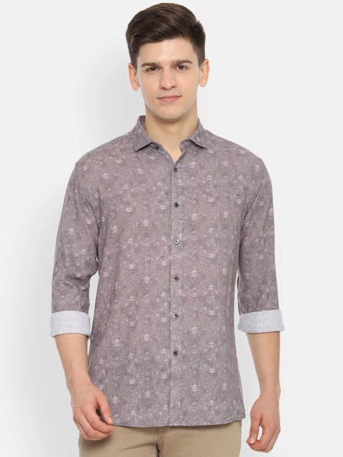 

V Dot Men Grey & Off-White Printed Slim Fit Casual Shirt