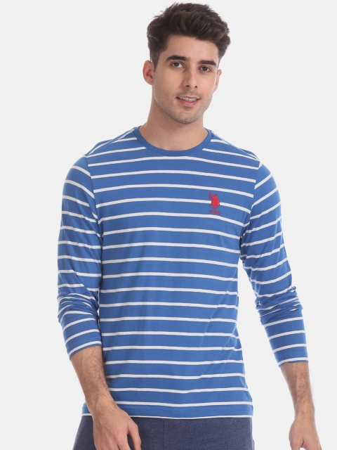 

U.S. Polo Assn. Men Blue Striped Round Neck T-shirt