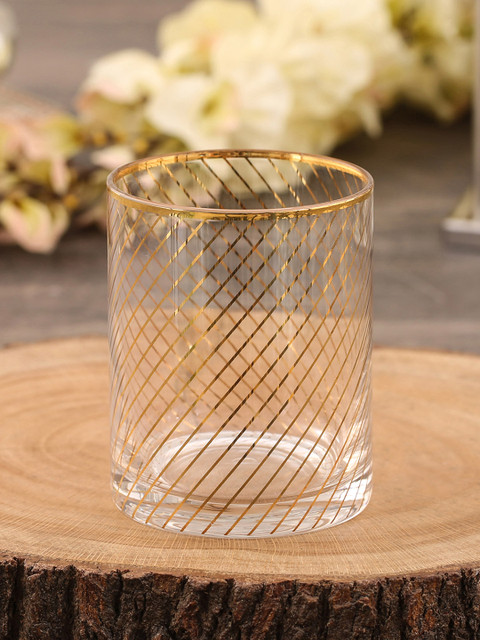

Pure Home and Living Set of 6 Gold-Toned Transparent Striped Wine Glass