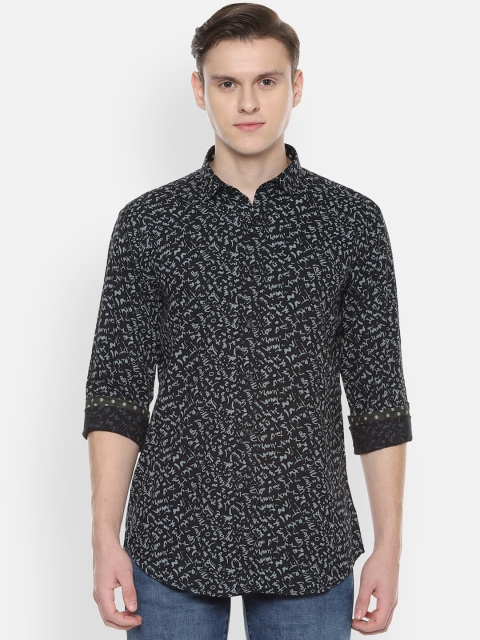 

V Dot Men Black & Grey Printed Slim Fit Casual Shirt