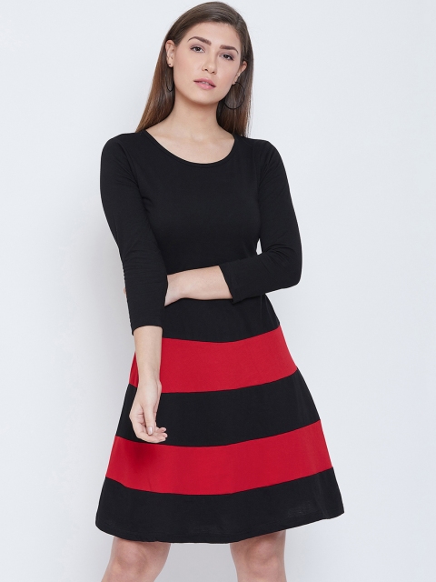 

CHROME & CORAL Women Black Striped A-Line Dress