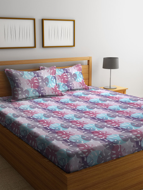 

BOMBAY DYEING Pink & Blue Abstract 180 TC Cotton 1 King Bedsheet with 2 Pillow Covers