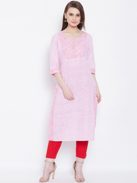 

AASK Women Pink Solid Calf-Length Pure Cotton Khadi Kurta