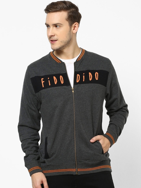 

FIDO DIDO Men Grey & Black Printed Front-Open Sweatshirt