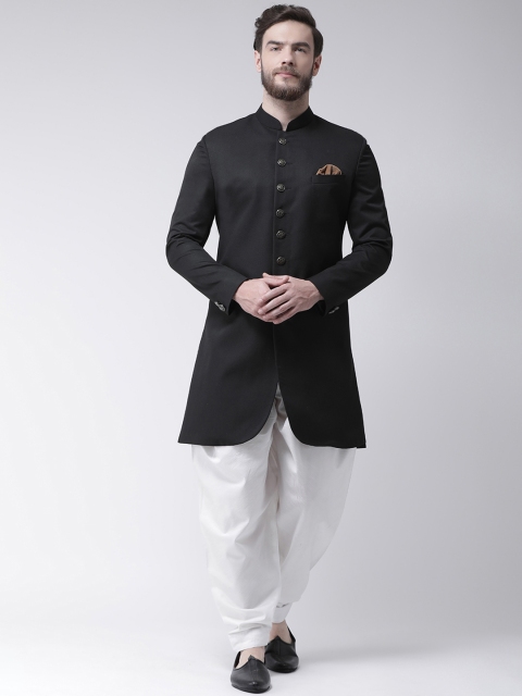 

Hangup Men Black & White Solid Sherwani Set