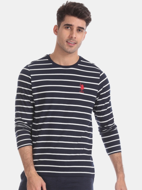 

U.S. Polo Assn. Men Navy Blue Striped Round Neck T-shirt