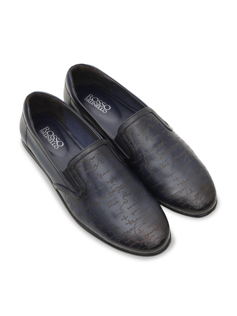 

ROSSO BRUNELLO Men Blue Textured Leather Formal Loafers