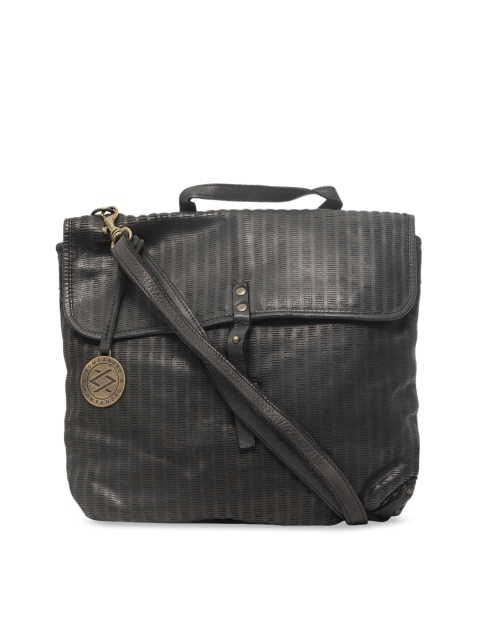 

KOMPANERO Black Textured Genuine Leather Satchel