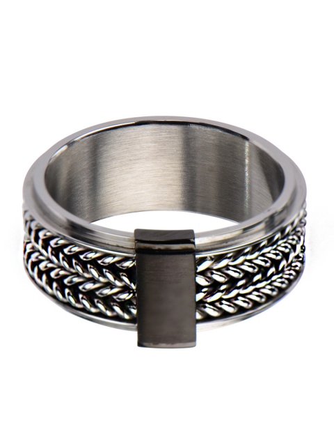 

Inox Jewelry Men Silver-Toned Stainless Steel Inlaid Braid With Black Bar Band