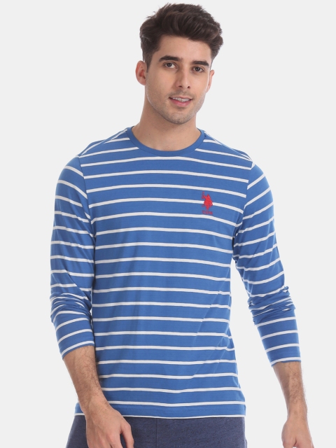 

U.S. Polo Assn. Men Blue & White Striped Round Neck T-shirt