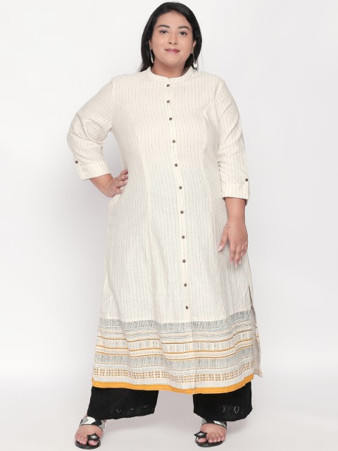 

RANGMANCH BY PANTALOONS Women Off-White Striped Straight Kurta