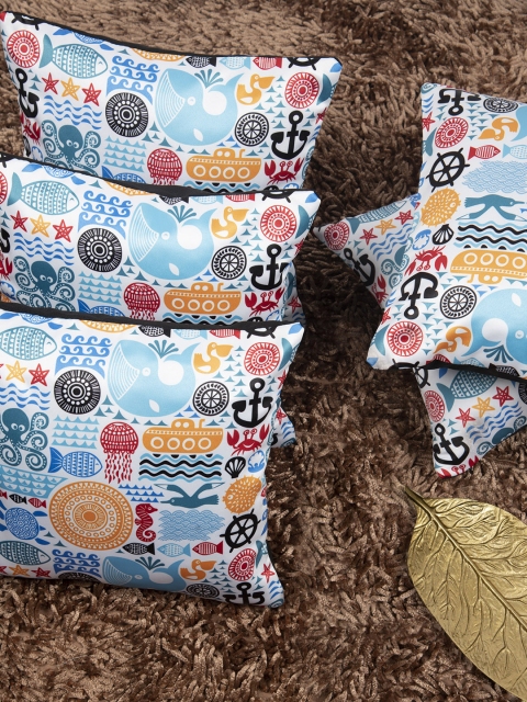 

HOUZZCODE Blue & Black Set of 5 Geometric Square Cushion Covers