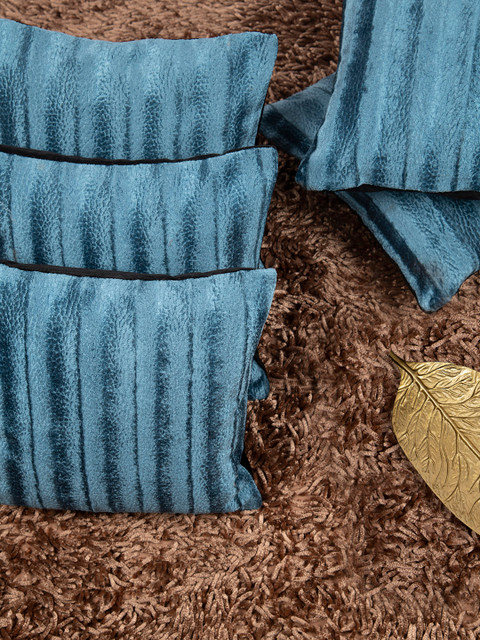 

HOUZZCODE Turquoise Blue Set of 5 Self Design Square Cushion Covers