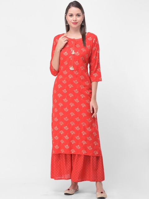 

aayusika Women Red Printed Kurti with Palazzos