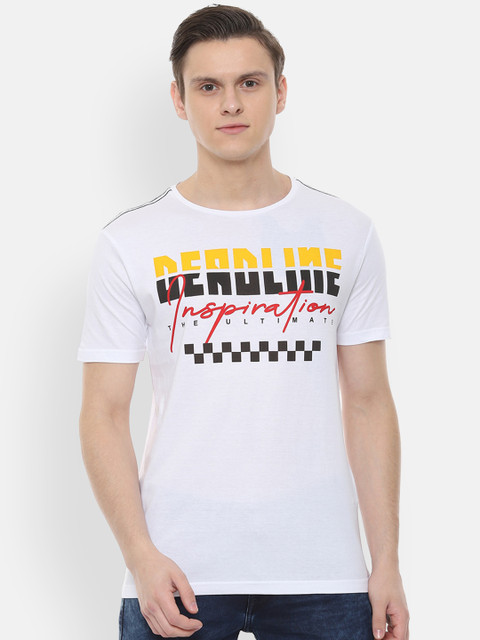 

People Men White & Black Printed Round Neck T-shirt