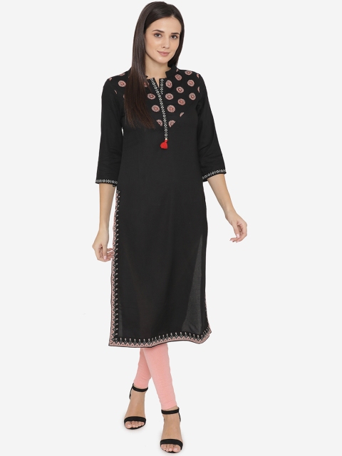 

Laabha Women Black Printed Straight Kurta