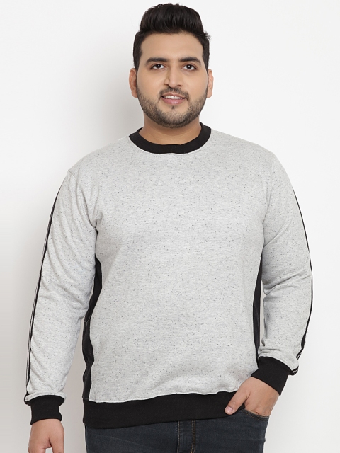 

John Pride Plus Size Men Grey Solid Pullover Sweatshirt