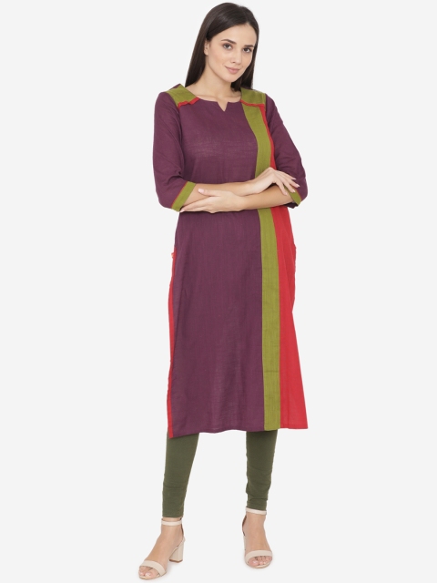 

Laabha Women Purple & Red Colourblocked Straight Kurta