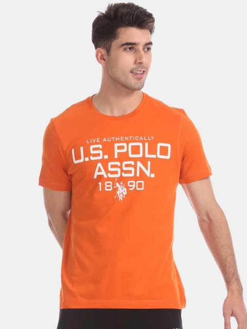 

U S Polo Assn Men Orange Brand Logo Printed T-shirt