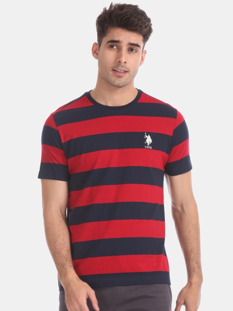 

U.S. Polo Assn. Men Red Striped Round Neck Pure Cotton T-shirt