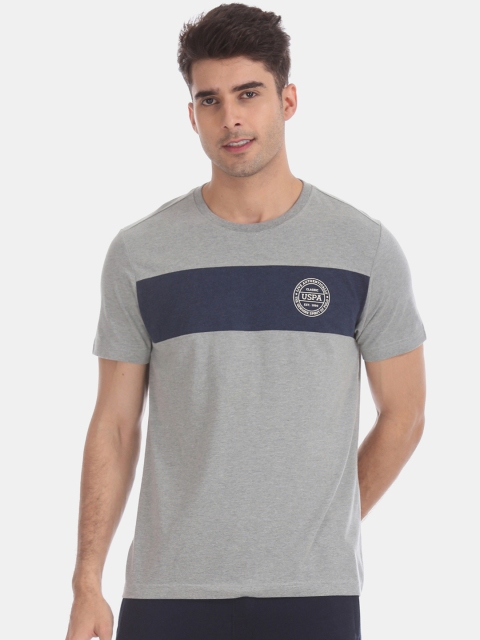 

U.S. Polo Assn. Men Grey Colourblocked Round Neck T-shirt