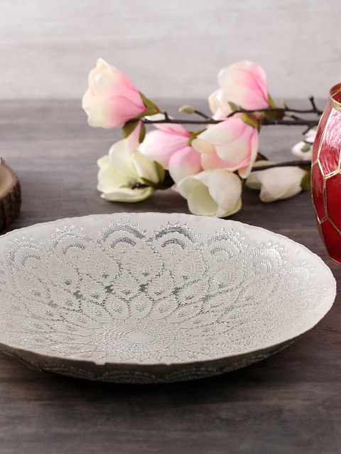 

Pure Home and Living Silver-Toned & White Ceramic Showpiece Bowl