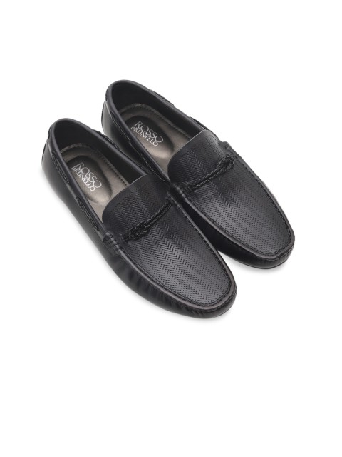 

Rosso Brunello Men Black Textured Genuine Leather Loafers, Grey