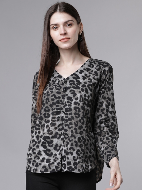 

Tokyo Talkies Women Black Animal Print Shirt Style Top