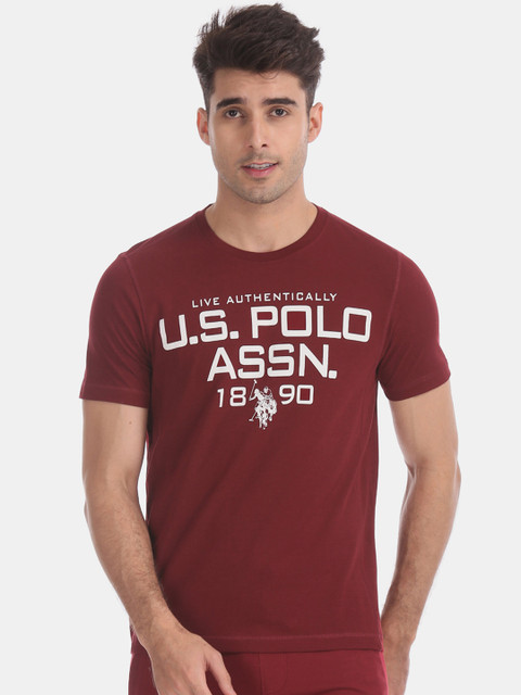 

U.S. Polo Assn. Men Maroon Printed Round Neck T-shirt