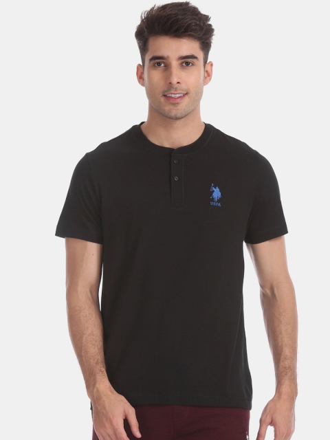 

U.S. Polo Assn. Men Black Solid Mandarin Collar T-shirt