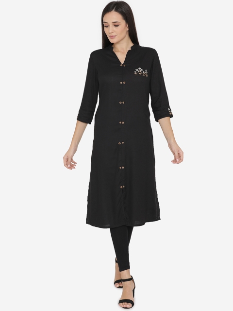 

Laabha Women Black Solid Straight Kurta