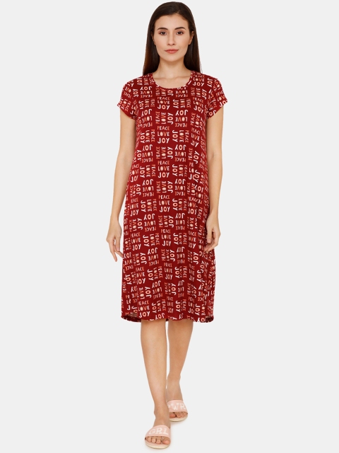 

Zivame Maroon & White Printed Nightdress ZI604IFASHCORNG