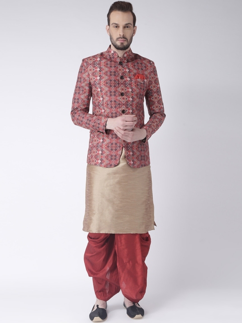 Hangup Men Multicoloured Printed Blazer with Dhoti Pants & Kurta, Multi