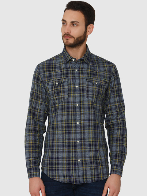 

SELECTED Men Blue & Yellow Slim Fit Checked Casual Shirt