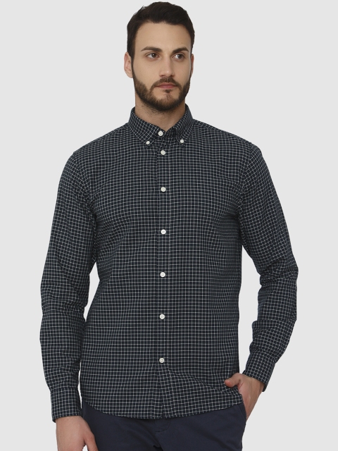 SELECTED Men Blue & White Slim Fit Checked Casual Shirt