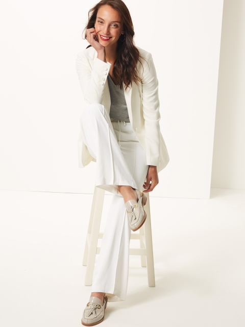 

Marks & Spencer Women White Straight Fit Solid Parallel Trousers