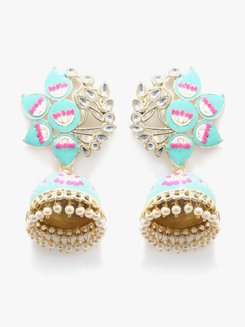 

Fabstreet Gold-Toned & Blue Handcrafted Dome Shaped Jhumkas