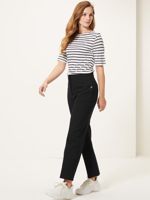

Marks & Spencer Women Black Straight Fit Solid Regular Trousers