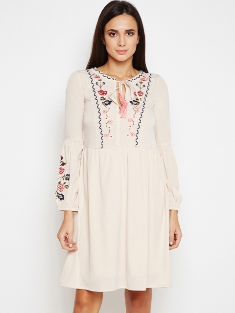 

Oxolloxo Women Off-White Embellished Fit and Flare Dress