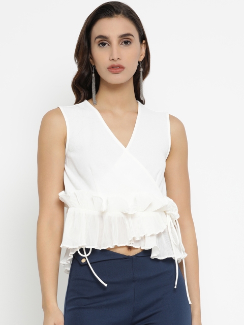 

Kazo Women White Solid Wrap Top