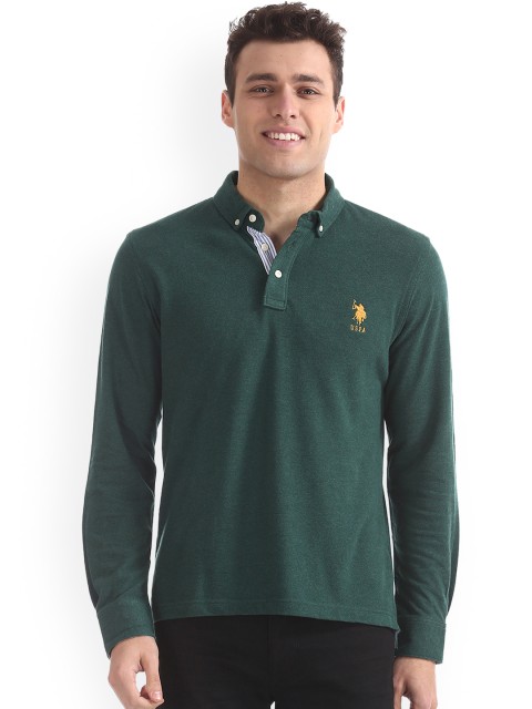 

U.S. Polo Assn. Men Green Solid Polo Collar T-shirt