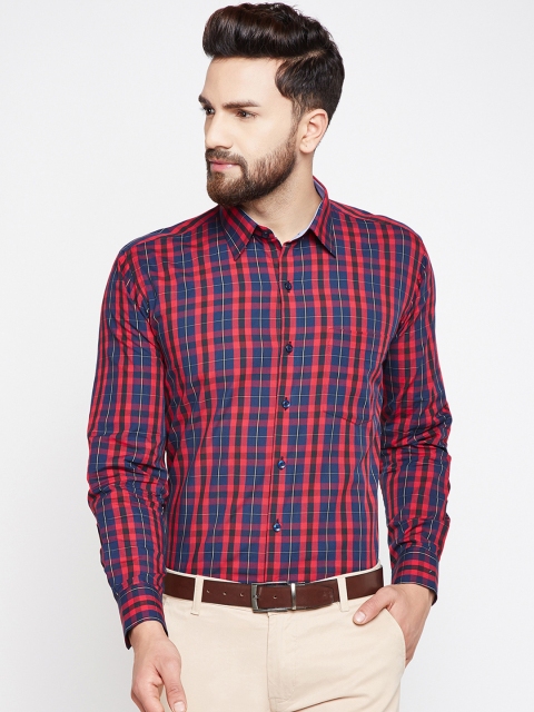 

Hancock Men Red & Navy Blue Slim Fit Checked Formal Shirt