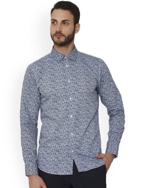 

SELECTED Men Blue & White Slim Fit Printed Casual Shirt