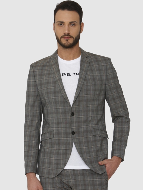 

SELECTED Men Grey Checked Slim-Fit Single-Breasted Blazer
