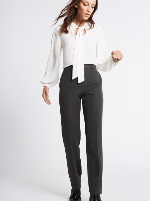 

Marks & Spencer Women Grey Straight Fit Solid Formal Trousers