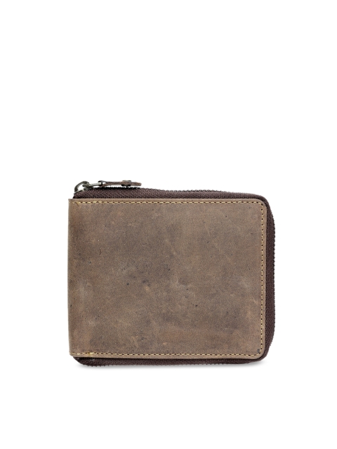 Teakwood Leathers Men Brown Solid Leather Zip Around Wallet