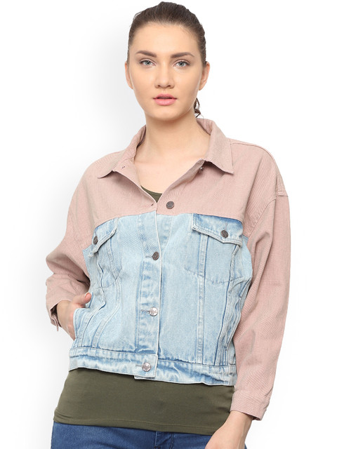 

People Women Blue Colourblocked Denim Jacket