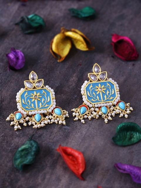 

Voylla Gold-Plated & Blue Classic Drop Earrings