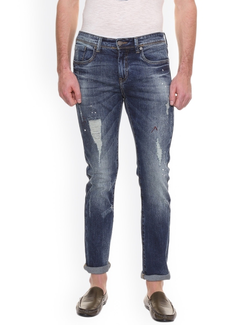 

People Men Blue Slim Fit Mid-Rise Mildly Distressed Jeans